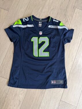 Nike Seahawks #12 Jersey in Navy with Neon Green Accents